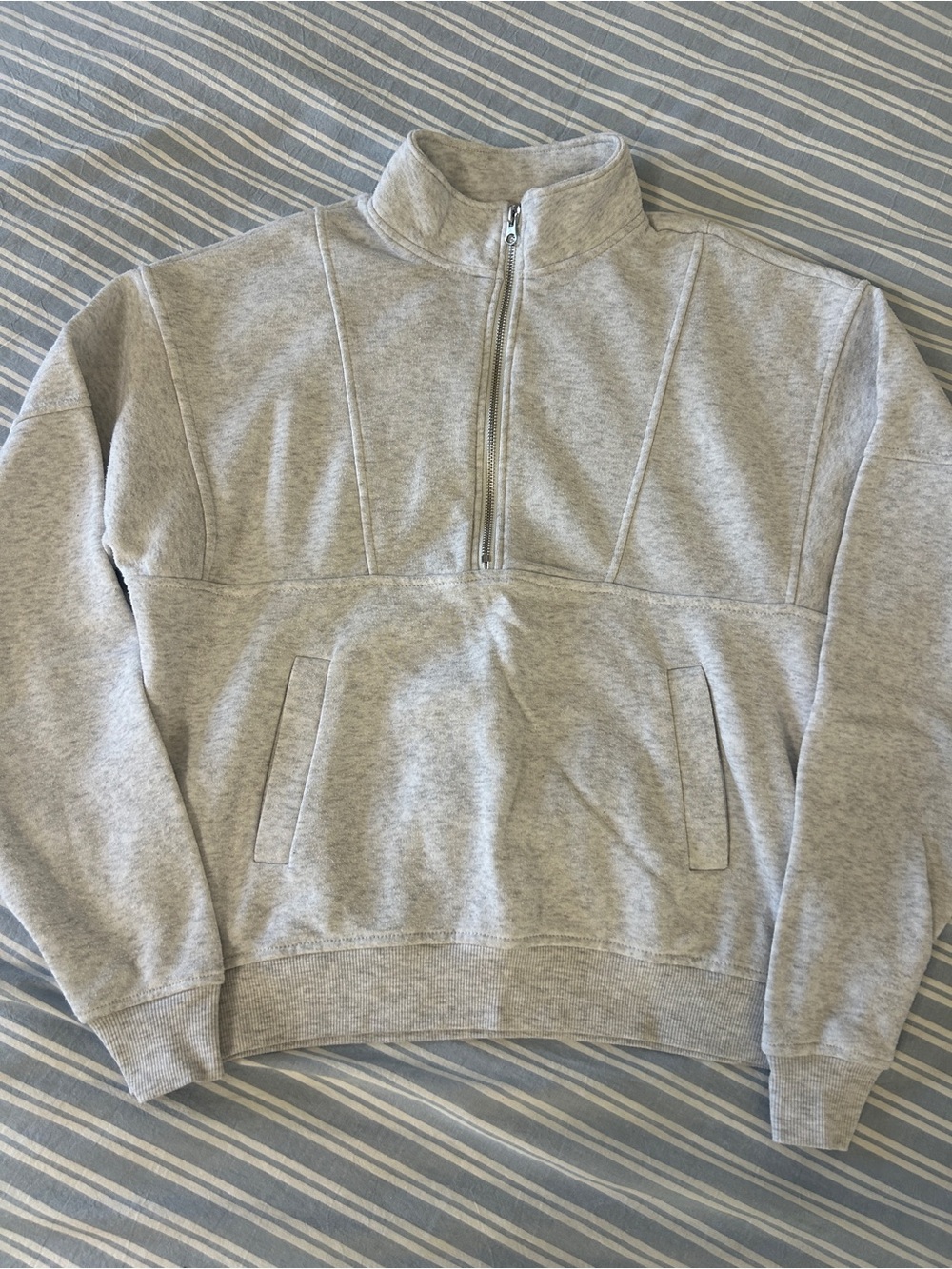 Light Gray Quarter-Zip Pullover Sweater